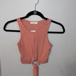 Natural Pink Crop Top with Ties in Front